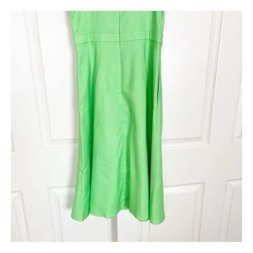 J. Crew Lime Green V-neck Midi Dress Puff Sleeve Linen Blend NWT Sz 4